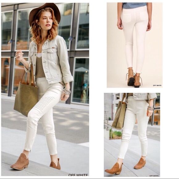 OFF White Washed Moto Jeggings With Zipper Accent - Picture 2 of 7
